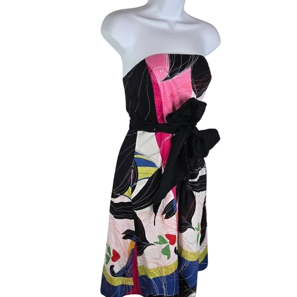 Anthropologie Maeve bright 80s style strapless abstract bright floral dress - Picture 2 of 13